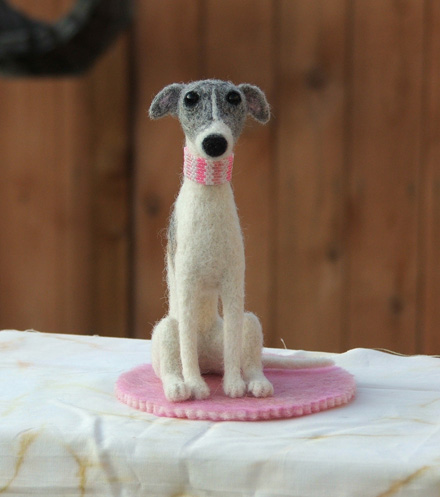 Custom Needle Felted Wippet or Greyhound seated by Dogface